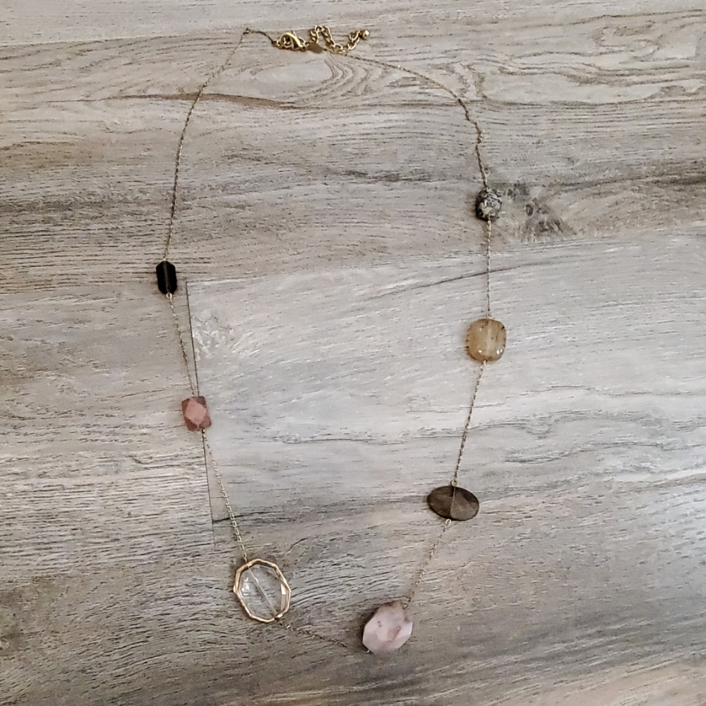 Gold pink amber stone necklace